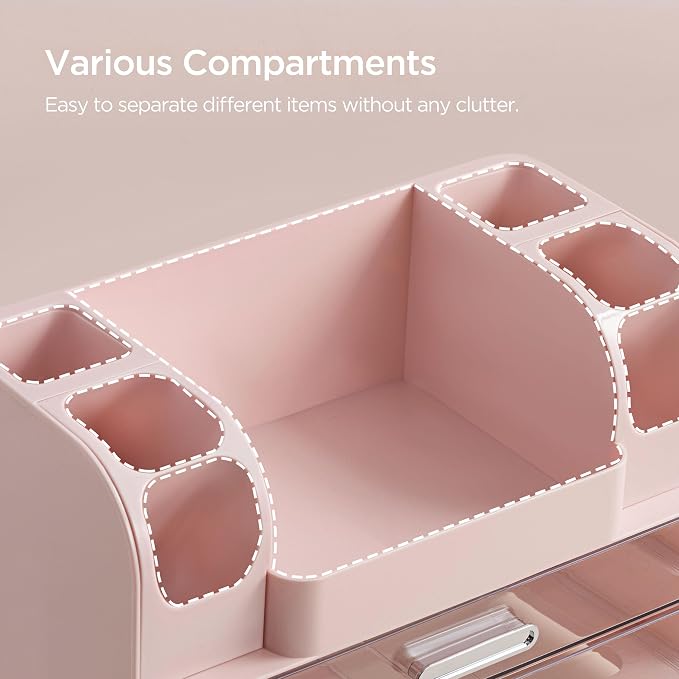 HBlife Makeup Organizer for Vanity with Brush Holder, Large Bathroom Countertop Cosmetic Organizer Skin Care Storage, Easy to Store Lipsticks, Nail Polishes, Perfumes, Eyeshadow Palettes, Pink - Image 3