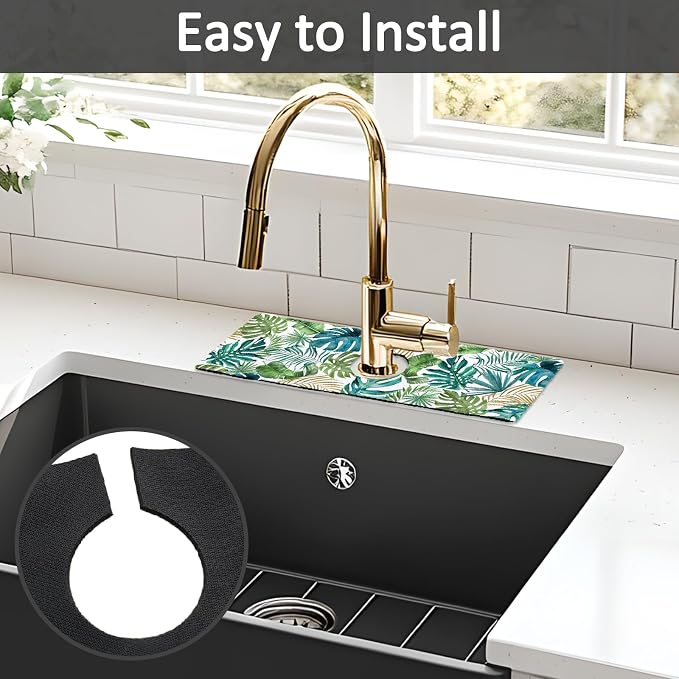2PCS 15" X 5.5" Kitchen Sink Splash Guard Faucet Mat Leaf Super Absorbent Fast Drying Faucet Guard & Draining Mat Sink Splash Guard Behind Faucet for Kitchen, Bathroom - Image 5