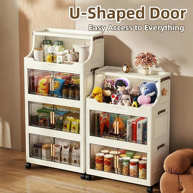 174QT Stackable Storage Bins with Lids & Rack, 4 Tier Large Capacity Foldable Storage Cabinet, Clear Collapsible Pantry Organizer for Home, Kitchen, Bathroom, Dorm, Office - Image 7