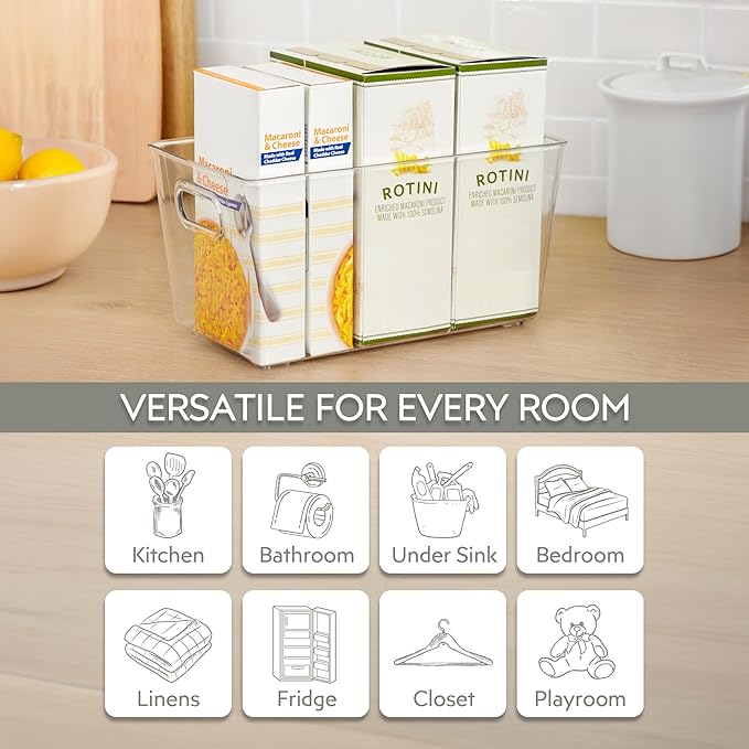 Set of 6 Clear Plastic Storage Bins With Handles, Containers To Organize Pantry, Fridge, Cabinet, Kitchen, Countertop, Closet, Cupboard, Home Organization and Storage - Image 4