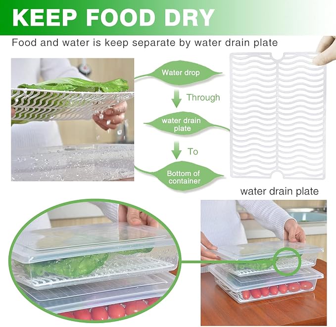 SILIVO Fridge Produce Saver Containers (3 Pack) - 2.5L Drain Tray Keeps Veggies, Fruits, Lettuce Fresh - Image 2