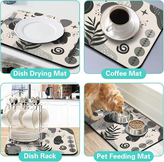Dish Drying Mat for Kitchen Counter Matt, 2PCS 23"x15" Dish Drainer Mat & 24"x5.5" Sink Splash Guard, Super Absorbent Non-slip Rubber Backed - Image 6
