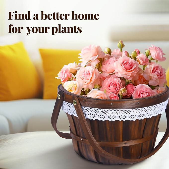 Wooden Baskets 10" x 6.5", 6 Pack Brown Apple Harvest Baskets | Round Handled Baskets Hold Produce, Flowers, Easter Eggs Or Favors for Farms, Markets, Weddings, Parties and Decor - Image 7