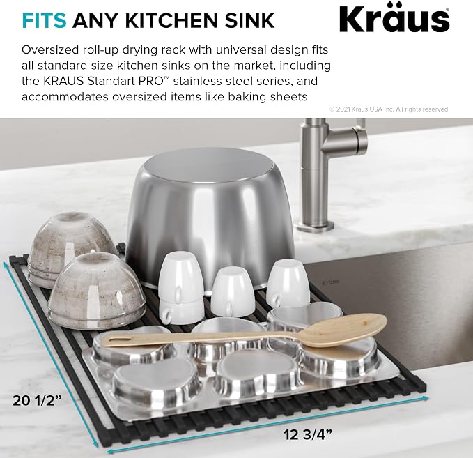 Kraus 20.5 in. Over Sink Roll Up Dish Drying Rack in Jet Black - Image 5
