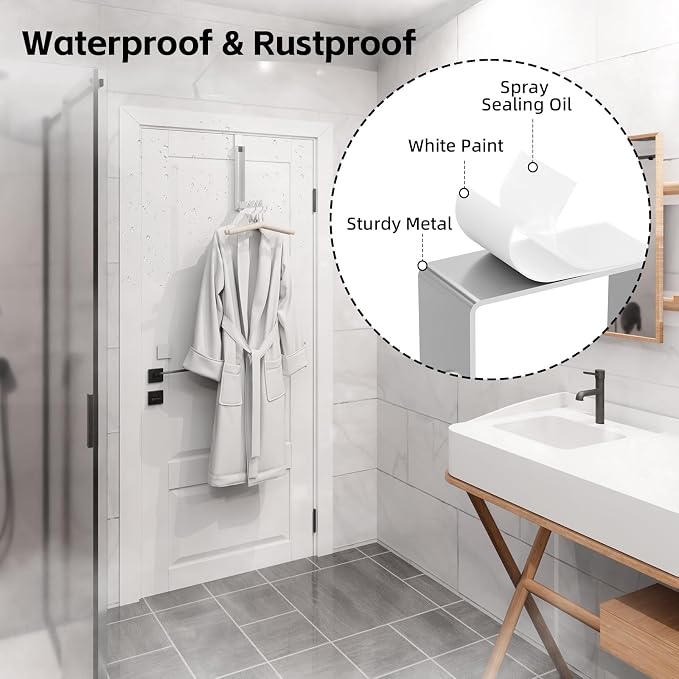 Over the Door Hook, Door Hooks for Hanging Towels, Bags,Coats,Umbrellas, Mirrors, Over Door Dual-Hook, Suitable for Bathrooms, Bedrooms, Laundry Rooms, Kitchens, Storage Rooms (White-4-BK) - Image 7