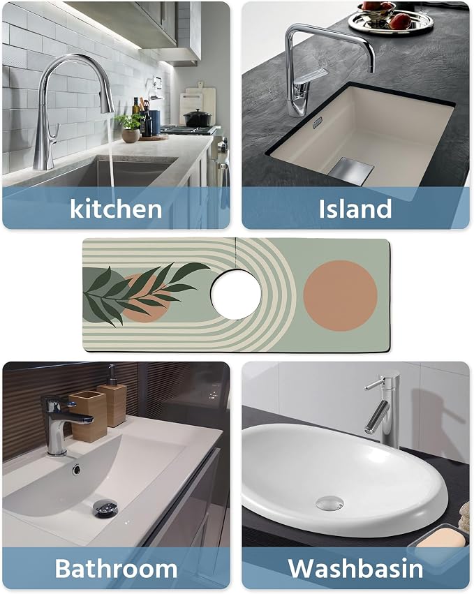 Patterned Sink Faucet Mat Kitchen Splash Guard Super Absorbent Drying Mat, Non-Slip Drain Pad for Kitchen Counter or Bathroom-24x5.5in - Image 6