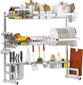 PUSDON Over Sink Dish Drying Rack Stainless Steel, Adjustable Large Dish Drainer for Storage Kitchen Organization Silver 3 Tier - Standard(34"-46") by PUSDON