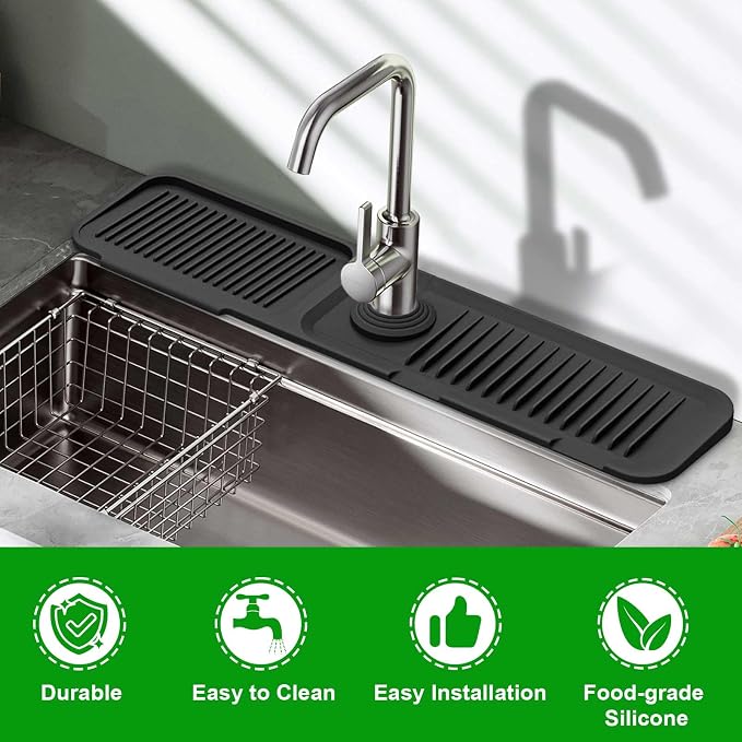 Sink Splash Guard, 5°Slope Silicone Draining Mat for Kitchen Sink, 24 inch Sink Faucet Mat, Silicone Sink Faucet Mat Splash Guard, Sink Water Splash Guard, Sink Accessories for Kitchen, Bathroom - Image 7