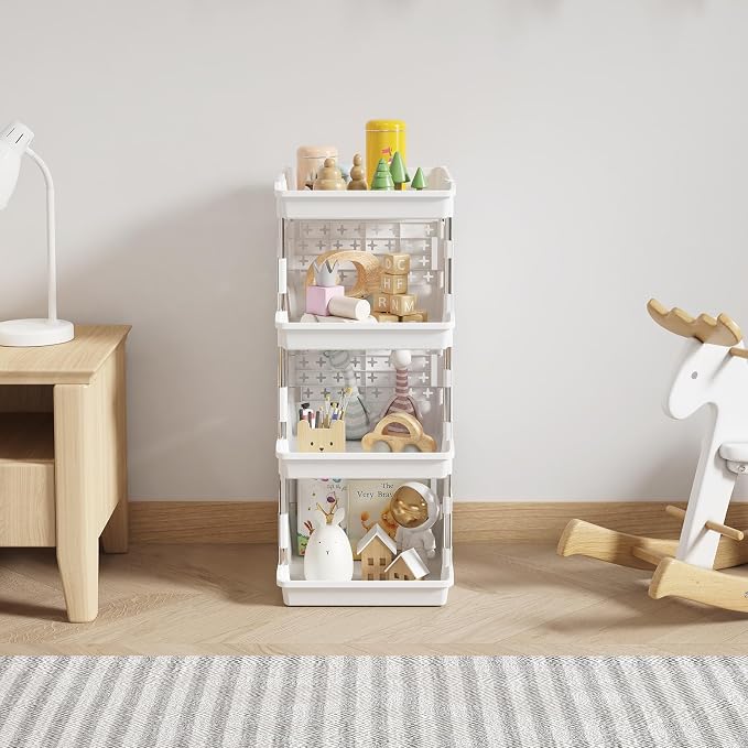Lifewit 4 Tier Plastic Stackable Storage Baskets for Clothes 2 Pack, White | Stacking Bins for Food, Multifunctional Organizer for RV, Kitchen, Playroom, Pantry and Bathroom - Image 2