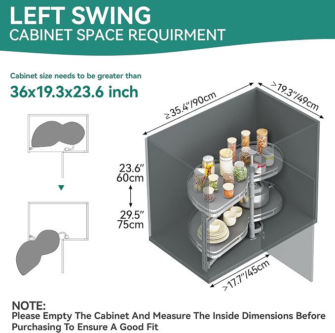 YITAHOME Blind Corner Cabinet Pull Out Organizer | Left Swing Soft-Close Swing-Out Cabinet Organizer with Adjustable Height, 2-Tier 32" Corner Cabinet Lazy Susan for Corner - Image 7