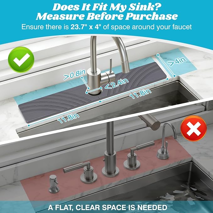 SpaceHacks Stone Faucet Mat for Kitchen Sink 23.7x4 in, Dark Gray | Fast Drying Diatomite Stone Drying Mat, Water Splash Guard, Textured Drainage Sink Protector, Suits Bathroom&Kitchen Counter - Image 2