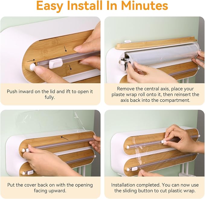 Kitchen Plastic Wrap Dispenser with Cutters Organizer, 3 in 1 Magnetic Foil and Plastic Wrap Organizer with Paper,Sliding Cutter, Fridge Or Wall Mount Storage - Image 6