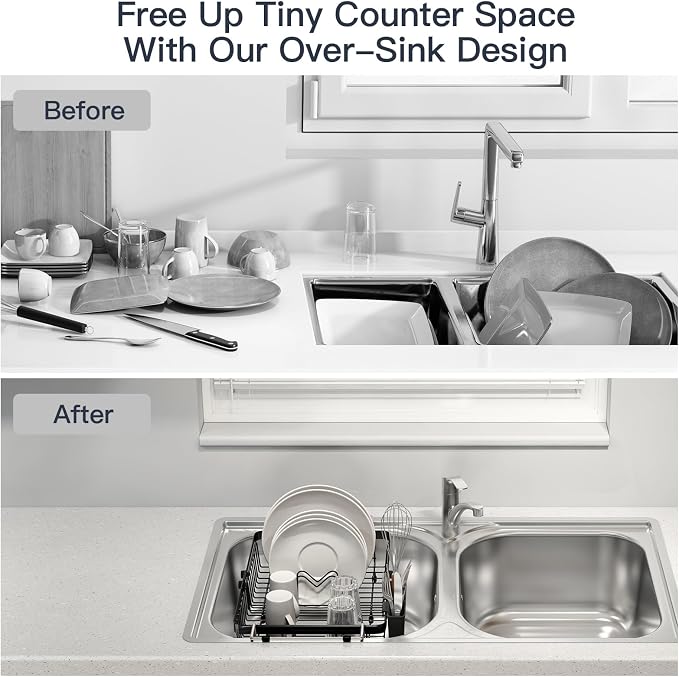 Dish Drying Rack Over The Sink with Utensil Holder, Mat | Expandable Stainless Steel Dish Drainer for Small Kitchen, Apartment, RV, Counter Space Saving, Perfect Fit, Rustproof - Image 3