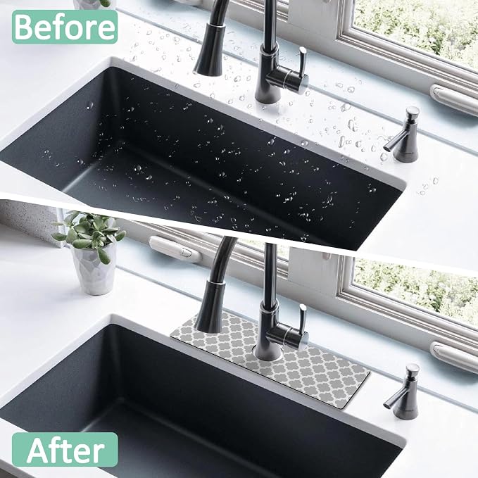 2 Pack Kitchen Sink Splash Guard Faucet Mat 24" X 5.5" Geometry Absorbent Fast Drying Mat Faucet Draining Mat Sink Splash Guard Behind Faucet Drip Catcher for Kitchen Bathroom - Image 2