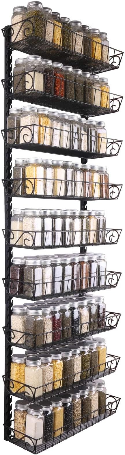 SWOMMOLY Wall Mount Spice Rack Organizer, 9-Tier Adjustable Dual-Use Shelf | Hanging Spice Rack Organizer, Kitchen Pantry Cabinet Storage Holder for Spices, Mason Jars, Bottles & Cans, Black - Image 5