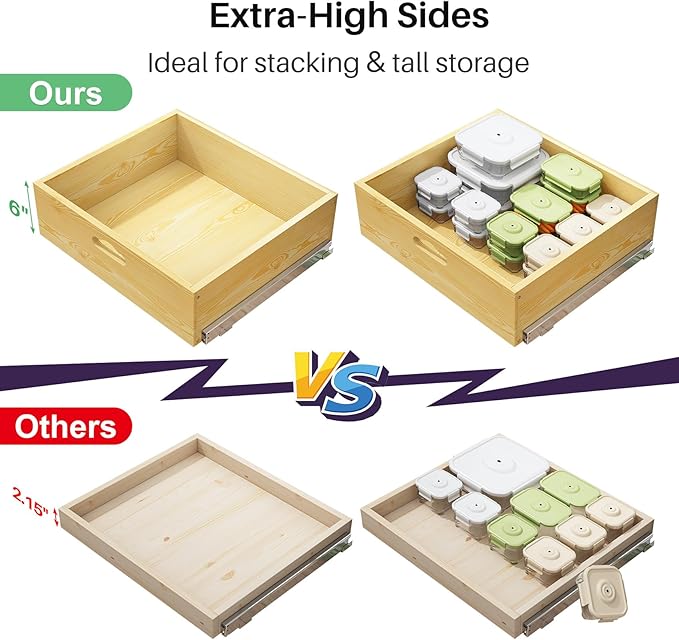Pull Out Cabinet Organizer, Soft Close Slide Out Solid Wooden Drawers(23"W X 21"D x 6.2''H), Heavy Duty Full-extension Roll Out Shelves for Kitchen Cabinets,Pantry & Closet Organizers and Storage - Image 4