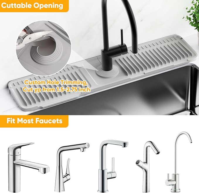 24'' Folding Faucet Mat for Kitchen Sink Splash Guard[7° Slope Fast Self-draining][Snap Lock Fit] Kitchen Sink Faucet Mat Splash Guard Kitchen Sink Area Water Splash Guard Behind Faucet Draining Mat - Image 7