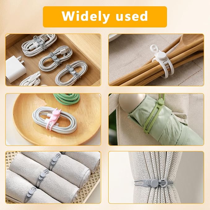 10 Pcs Silicone Cable Ties, Reusable Cord Organizer. | High Elasticity Cable Management Straps for Home Office Kitchen Appliances Cords Wires - Image 7