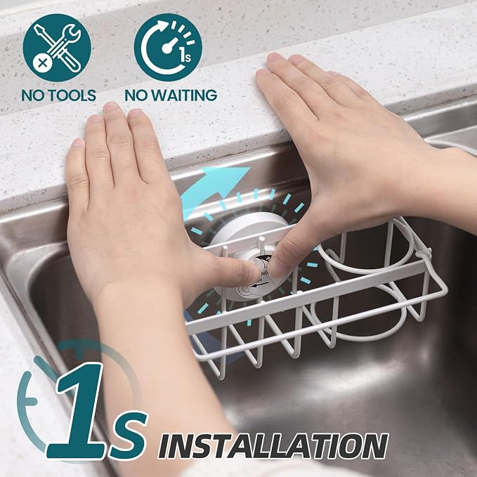 TAILI 4-in-1 Sink Caddy for Kitchen Sink with Strong Suction Cup-White | Removable Sponge Holder for Kitchen Sink Organizer, Rustproof 304 Stainless Steel Holder for Sponge, Brush, Scrubber, Scraper - Image 2