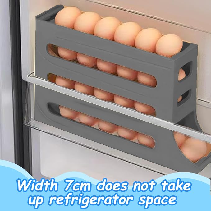 Egg Holder for Fridge, 4 Tiers Dispenser, 30 Egg Container Refrigerator, Large Capacity Organizer Automatic Fridge Rolling Egg Container for Pantry Countertop (Grey) - Image 6
