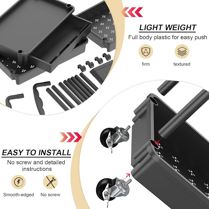 Goovilla 4 Tier Rolling Utility Cart Organizer with Removable Drawer, Black | Stable and Sturdy Rolling Storage Carts with 2 Lockable Wheels for Bathroom, Kitchen, Snack, Craft, Makeup, Baby Essentials - Image 3