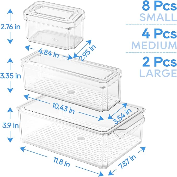 JollyPack Fridge Organizers, Refrigerator Organizer Bins with Lids, 14 Pack | BPA Free, Stackable Fruit Storage Containers, Great for Fridge, Vegetables, Food and Drinks - Image 3