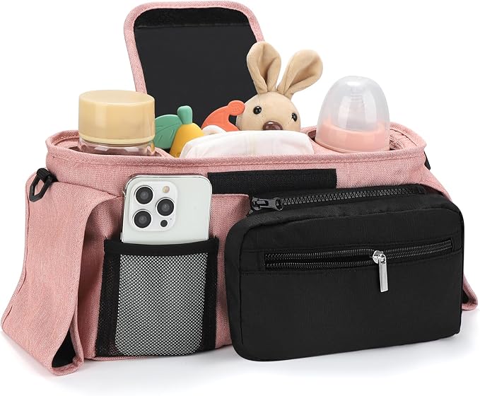 Accmor Universal Stroller Organizer with Insulated Cup Holder Detachable Phone Bag and Shoulder Strap,Stroller Bag Caddy Organizer for Uppababy, Baby Jogger, Britax Strollers - Image 3