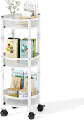 TOOLF 3 Tier Foldable Rolling Cart, Metal Utility Storage Cart, White | Assembly-Free, Lockable Wheels, Round Trolley Organizer for Bathroom, Kitchen, Office, Dorm, Laundry, Craft Room by TOOLF
