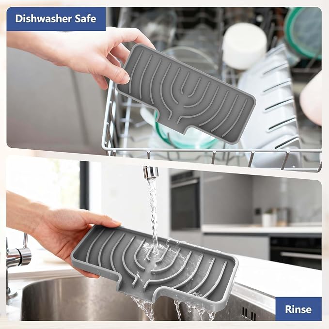JACZZO Silicone Sponge Holder for Kitchen Sink, (10x4 In) Sink Caddy with Drain Spout, Self Draining Soap Tray & Organizer, Kitchen Accessories,Bathroom Organizer, Easy to Clean (Grey) - Image 5