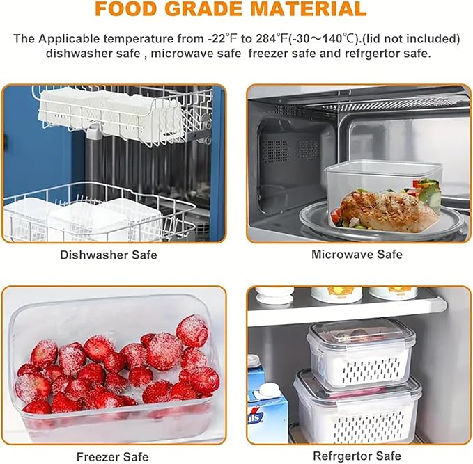 3pcs 4 in 1 Fruit Storage Containers for Fridge with Removable Colanders | Airtight, stackable, keeps food fresh. Dishwasher safe. Berry, vegetable, produce basket, strainer, refrigerator keeper - Image 6