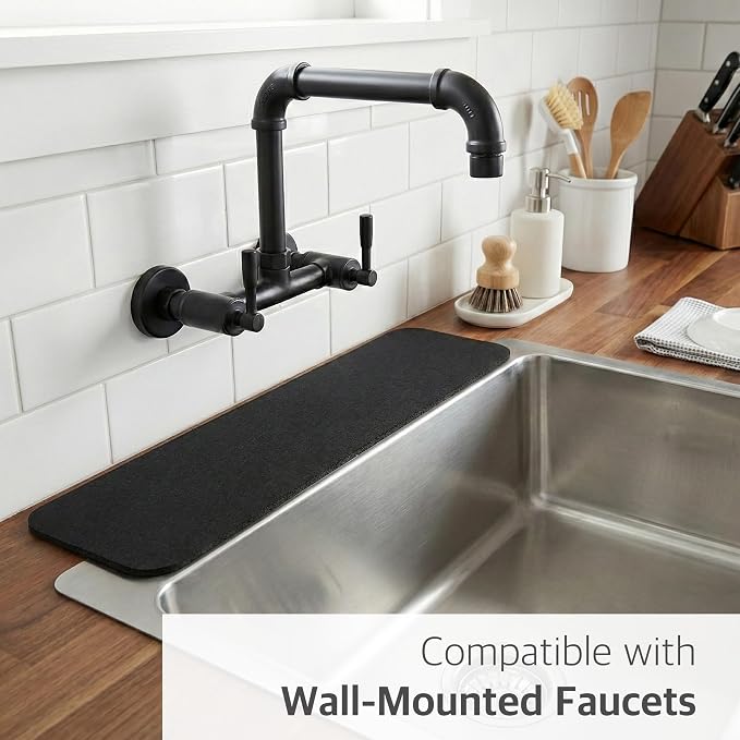Customizable Kitchen Sink Faucet Mat: 30"Lx5.5"W Absorbent Splash Guard | Non-slip Fabric Rubber Mat, Cut to Fit Oval Rectangle Square Faucet & 2,3,4 Holes Irregular Sink with Soap Dispenser Air Gap - Image 9