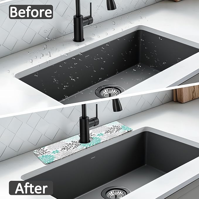 15" X 5.5" Kitchen Sink Splash Guard Faucet Mat Floral Super Absorbent Fast Drying Faucet Guard & Draining Mat Sink Splash Guard Behind Faucet for Kitchen, Bathroom - Image 7