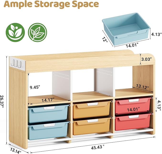 Classroom Storage Organizer with 6 Bins, 3 Shelves and Pegboard, Rainbow | 6 pull-out bins, 3 open cubbies, child-height access, easy-clean storage for Kid room,playrooms, classrooms and craft rooms - Image 2