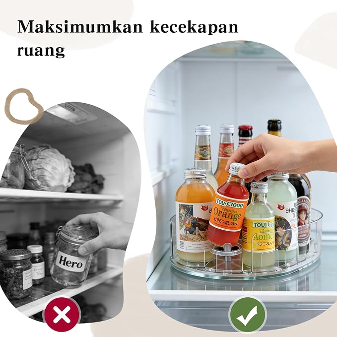 360° Rotating Fridge Lazy Susan Organizer, 13''x8.5'' Clear Lazy Susan for Refrigerator, Multi-Use Fridge Drink Organizer for Pantry Cabinet Countertop Table Storage - Image 5