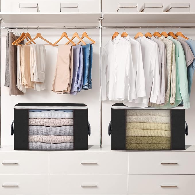 90L Large Storage Bags, 6 Pack Clothes Storage Bins Closet Organizers | Foldable Storage Containers, with Reinforced Handle, for Clothing, Blanket, Comforters, Bed Sheets, Pillows and Toys - Image 6