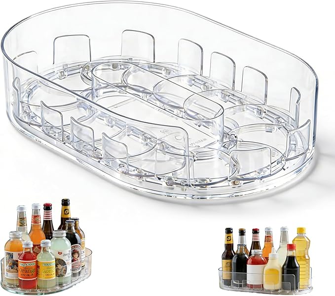 360° Rotating Fridge Lazy Susan Organizer, 13''x8.5'' Clear Lazy Susan for Refrigerator, Multi-Use Fridge Drink Organizer for Pantry Cabinet Countertop Table Storage by Unknown