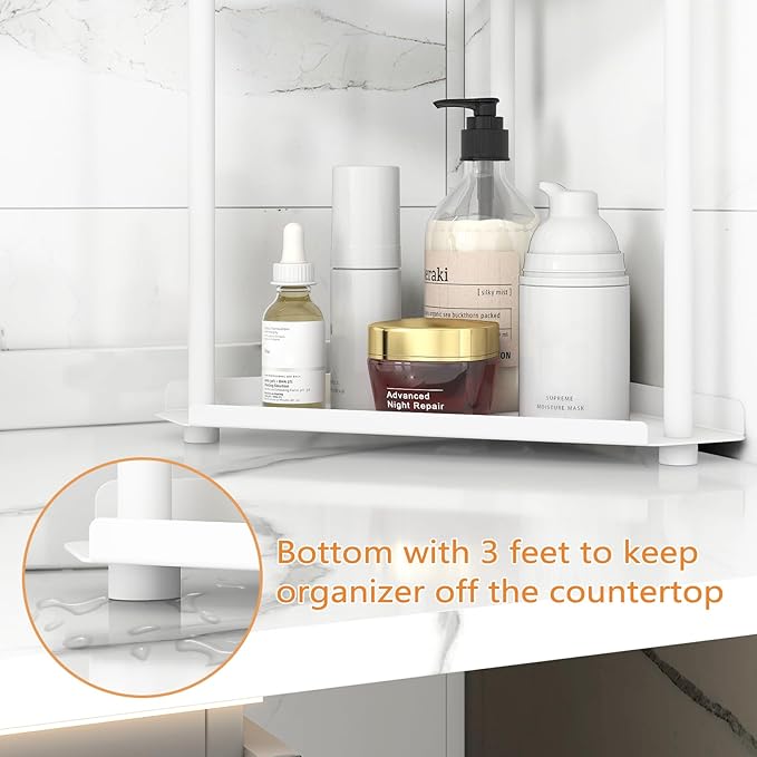 Jesginboo 2 Tier Bathroom Counter Organizer, Vanity Organizer Corner Shelf | Skincare, Makeup Countertop Organizers, Kitchen, Bathroom Counter Storage, White - Image 6