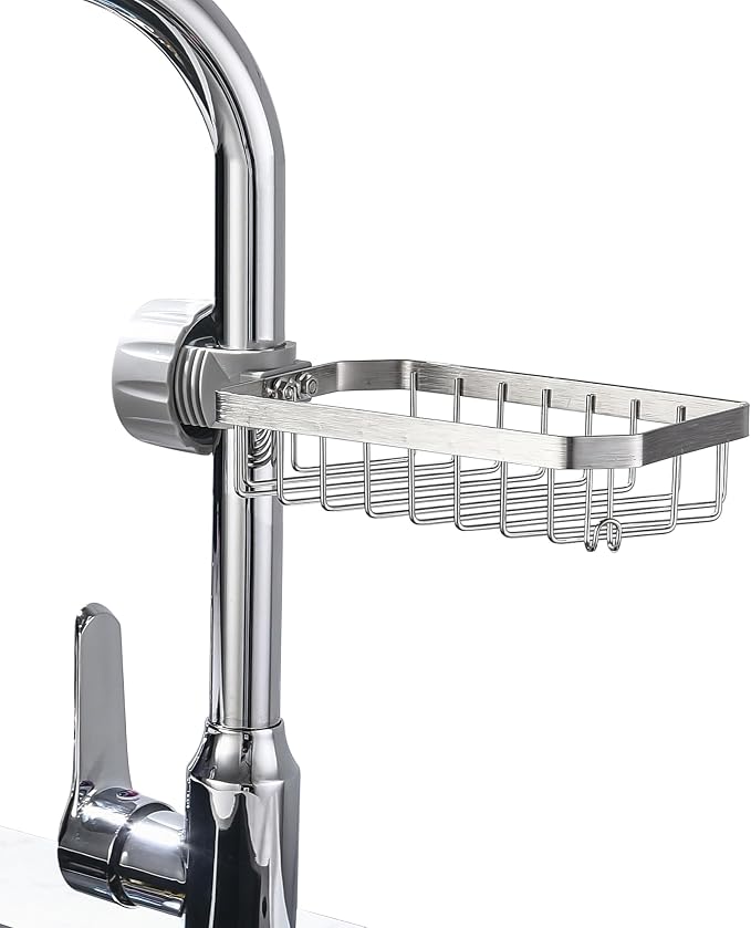 LONIN Sponge Holder Over Faucet Kitchen Sink Caddy Organizer, Stainless Steel Sink Rack for Sponge, Brush and Soap, Quick Drain Hanging Faucet Holder by LONIN