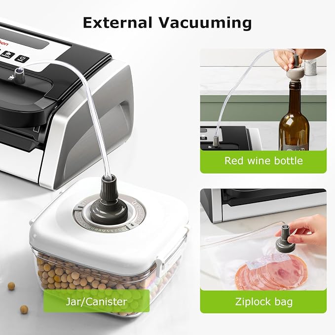 Bonsenkitchen Vacuum Sealer with Easy Handle Design,1 Bag Roll & 10 Bags | Powerful Suction Food Vacuum Sealer, Low-Noise, Fast Continuous Sealing for Bulk Buy, Built-in Cutter & Bag Storage, Black - Image 5