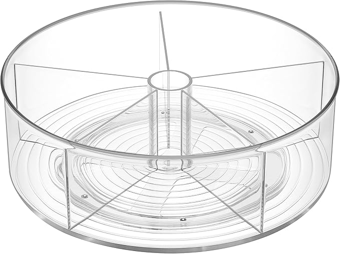Divided Lazy Susan Turntable Organizer, 11.5" Clear Round Lazy Susan | Rotating Turntable Organizer, Plastic Lazy Susan Turntable, Rotating Storage Container Tray for Pantry, Fridge and Kitchen - Image 8