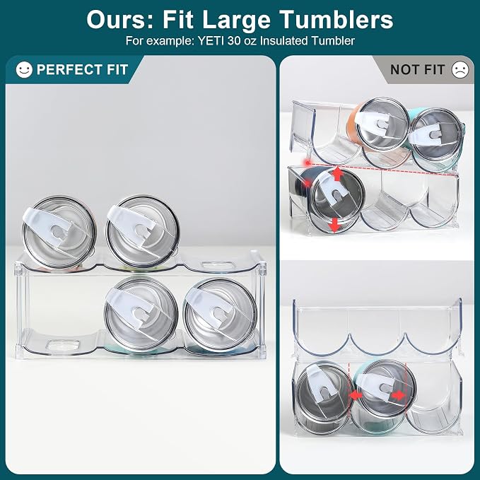 LARGER Compartment - Stackable Water Bottle Organizer Holder - for Stanley & Others' Large Tumbler - Clear Wine Rack, Cup Bottle Holder for Cabinet Home Countertop Fridge Pantry Shelf, 2 Tier Hold 6 - Image 2