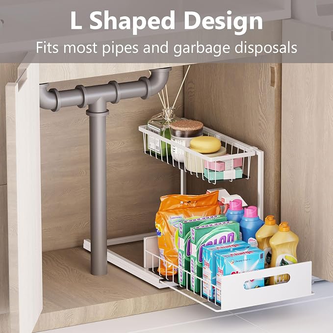 Ceetug Slide Out Under Sink Organizers and Storage, White, 2 Pack | 2 Tier, Sturdy Metal, Cabinet Organizer, for Kitchen Bathroom - Image 2