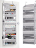 ULG 1 Pack Over Door Organizer with 5 Large Pockets 10 Mesh Side Pockets, 44 lbs Weight Capacity Hanging Storage Organizer with Clear Window for Kids Toys, Shoes, Diapers, Grey, 5 Layer by ULG