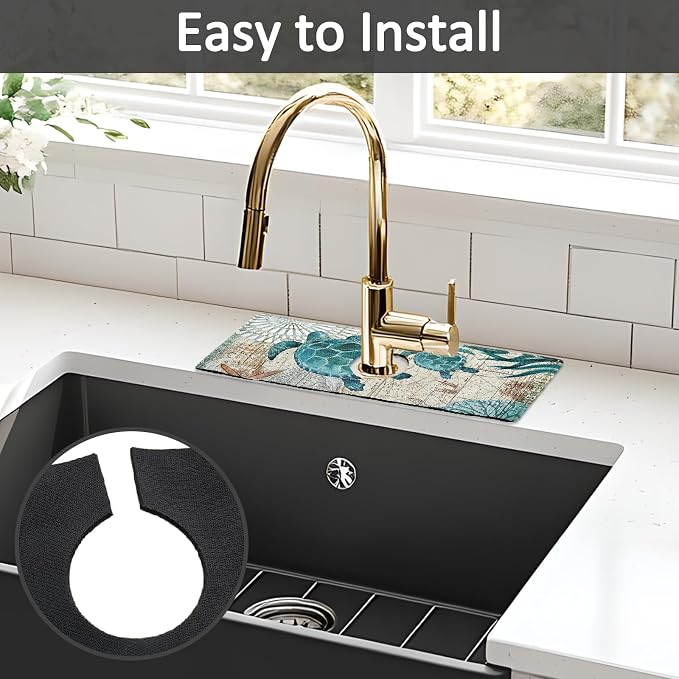 15" X 5.5" Kitchen Sink Splash Guard Faucet Mat Sea Turtles Super Absorbent Fast Drying Faucet Guard & Draining Mat Sink Splash Guard Behind Faucet for Kitchen, Bathroom - Image 5
