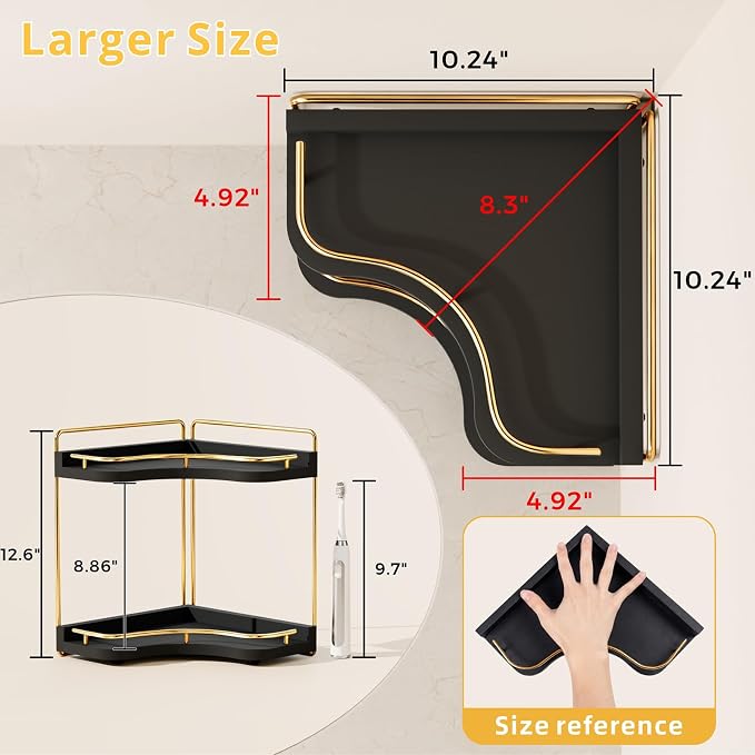 2-Tier Corner Bathroom Counter Organizer, Larger Size | Embedded Screw Holes, Sturdy & Stable, Oversized, Holds More, Vanity Shelf for Makeup & Skincare - Image 3