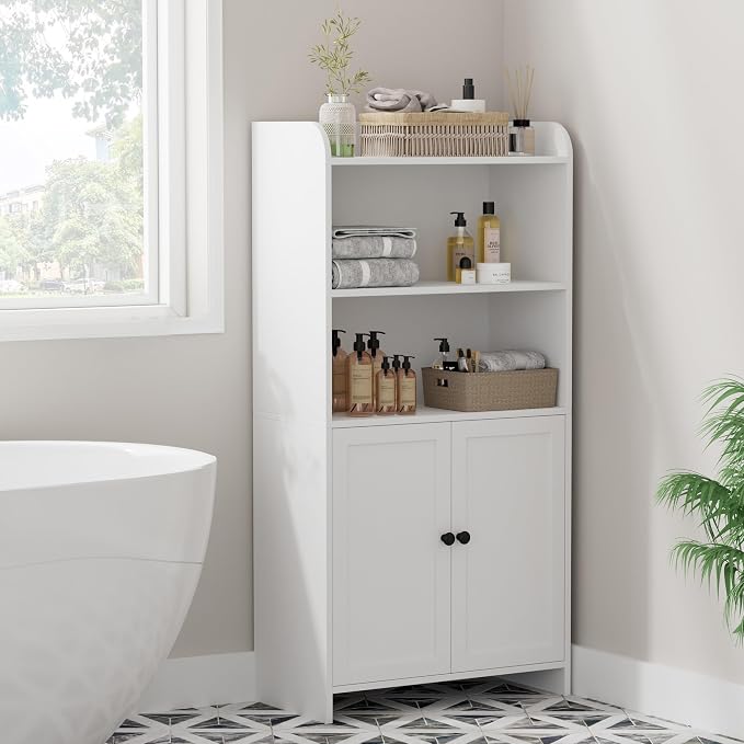 Homhedy Small Bathroom Storage Cabinet, Toilet Paper Storage Cabinet | Bathroom Floor Cabinet with Doors and Shelves, Bathroom Organizers for Small Spaces, 9.8" D x 19.7" W x 39.9" H, White - Image 4