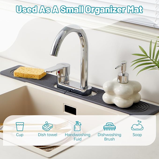 Stone Faucet Mat for Kitchen Sink Oval Hole Bathroom sink splash guard | Water-Absorbing Diatomite Stone Drying Mat & Sink Protectors Absorbent Stone Tray for Bathroom Counter, Oval Hole 6.5" x 2.5" - Image 7