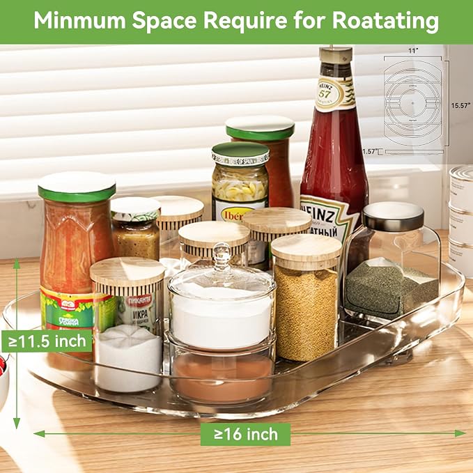 Voova 360 Degree Refrigerator Lazy Susan Turntable, 1 Pack | Rectangular pull-out rotating organizer with suction cups for easy access in fridges, cabinets, pantries and countertops - Image 4