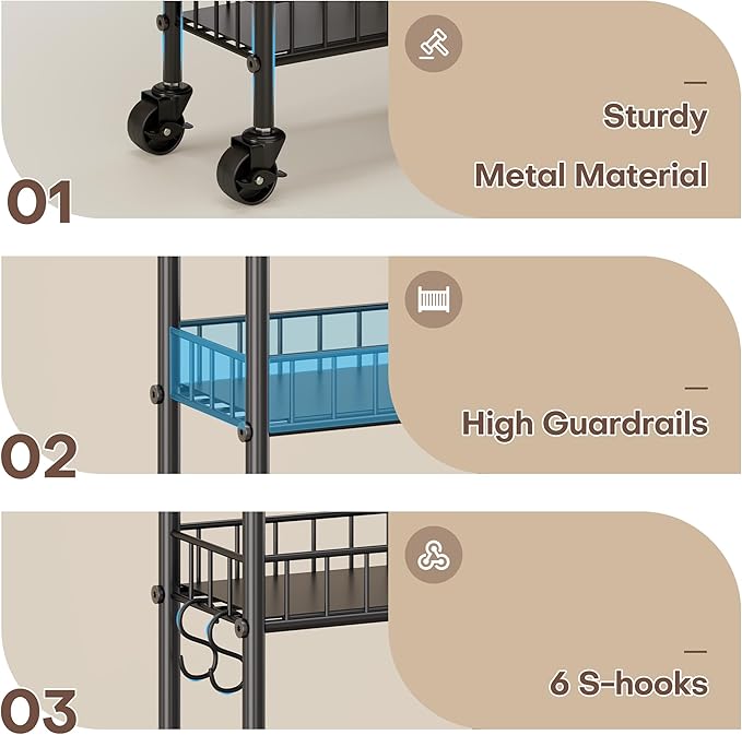 Slim Rolling Storage Cart with Wheels, Metal 6 Tier Spice Rack Mobile Shelving Unit Organizer Kitchen Utility Cart for Office Bathroom Kitchen Laundry Room Narrow Places (6inches) - Image 6