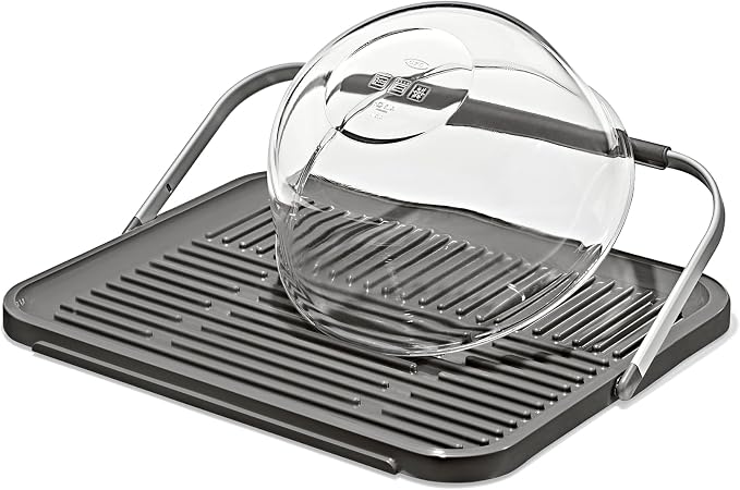 OXO Good Grips Compact Drying Rack with Dish Rest, Aluminum Folding Dish Drying Rack for Glassware and Cookware, Drain Board with Non-Slip Feet for Countertop or Kitchen Sink by Unknown